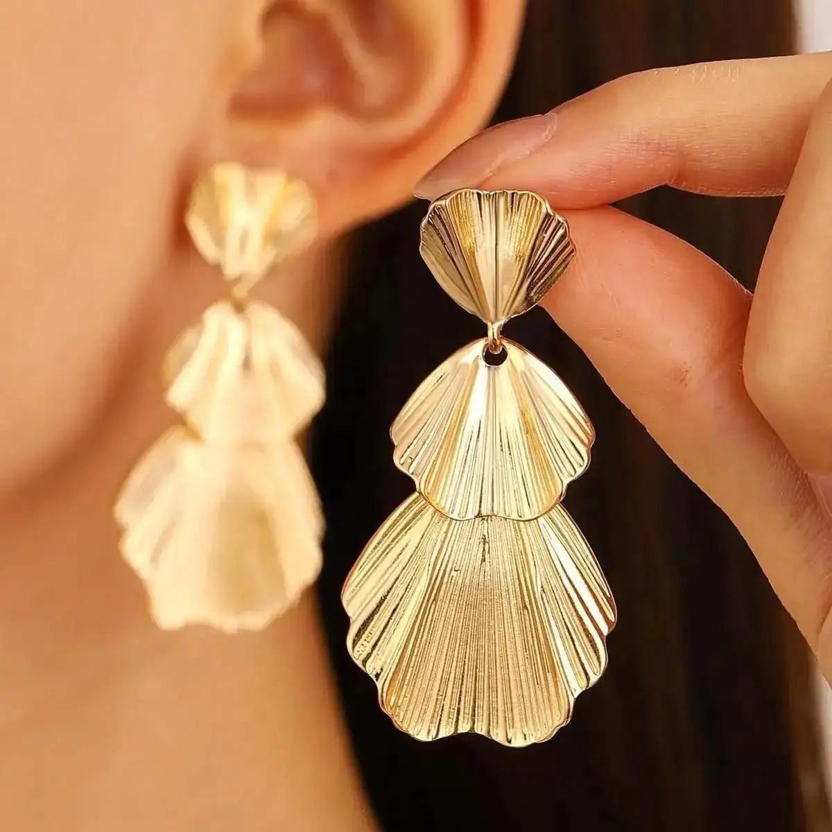 Stainless Steel Wrinkled Gold Color Earrings For Women Metal Earing Jewelry 2026 Trending Vintage Round Square Heart Earrings