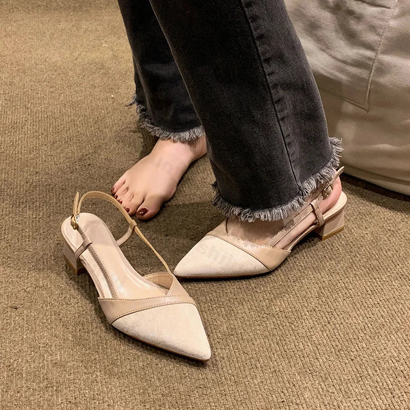 Women Sexy Chunky Heel Shoes Women Summer Pointed Toe Dress Slippers Designer 2025 New Party Pumps Walking Femme Zapatos Slides