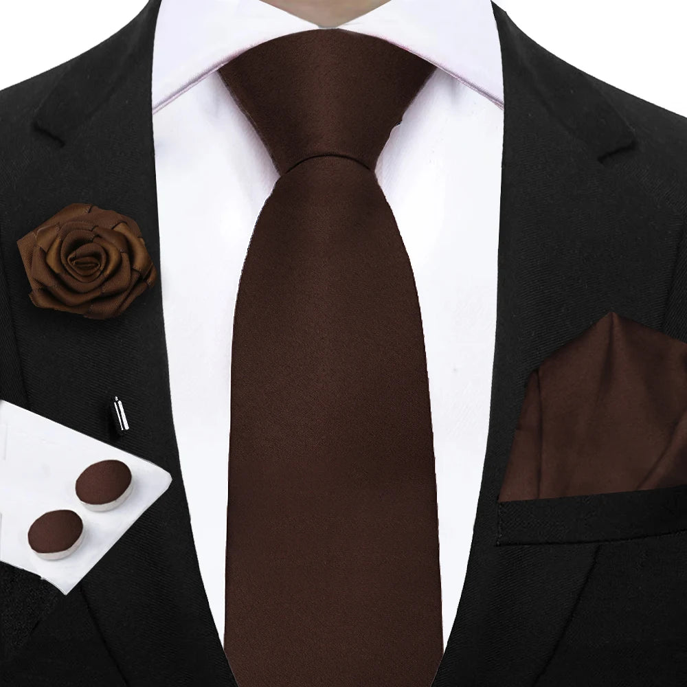 Mens Ties Solid NeckTie Pocket Square Brooch Set Men's Wedding Pink Blue Purple Tie Suit Accessories Fit Group Holiday Party