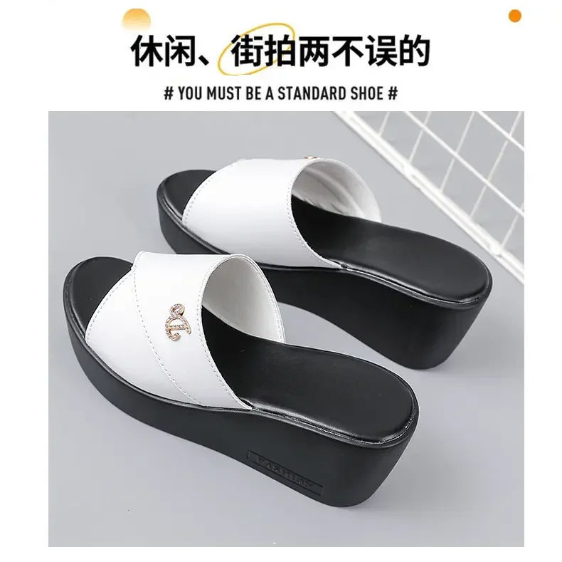 Women shoes Summer Fashion  leather Leisure shoes women platform wedges Fish Mouth Sandal Thick Bottom Slippers