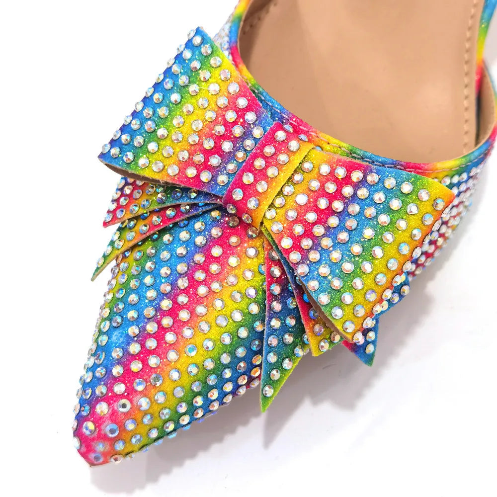 2022 Fashion Womens Dress Shoes Open Toe Ladies Sandals with Heels Latest African Women Wedding Shoes Decorated with Rhinestone
