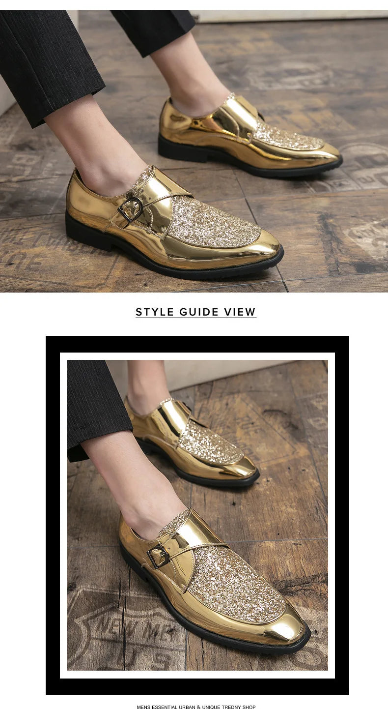 Luxury Men's Leather Shoes High Quality Gold Dress Shoes for Men Italian Brand Oxford Shoes Fashion Big Size Party Wedding Shoe