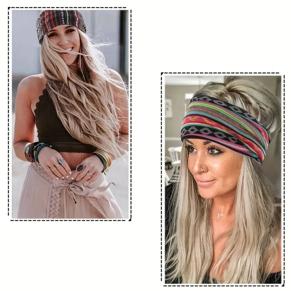 1/3pcs European American Women'S Bohemian Style Elastic Headscarf Fashionable Breathable Cotton Wide Brimmed Hair Accessories