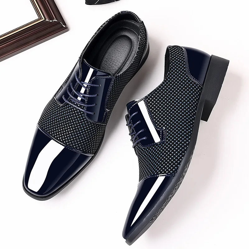 Luxury Men's Dress Shoes PU Leather Shoes Lace Up Office Black Oxfords Flats Wedding Party Shoe Business Pointed Toe Men Shoes