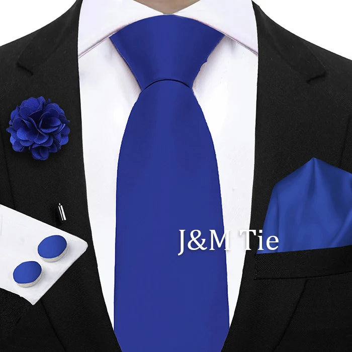 Mens Ties Solid NeckTie Pocket Square Brooch Set Men's Wedding Pink Blue Purple Tie Suit Accessories Fit Group Holiday Party