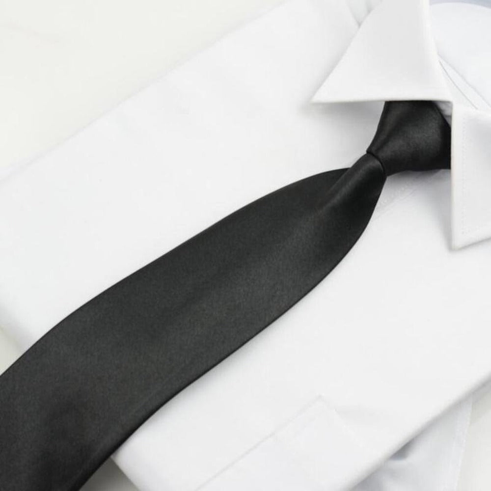 Black Simple Clip on Tie Security Tie Doorman Steward Matte Funeral Tie for Men Women Students