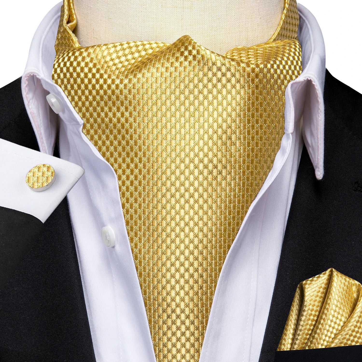Hi-Tie Mens Ascot Black Pink Blue Red Gold Green Purple White Cravat Tie Hanky Cufflinks for Male Wedding Business Prom