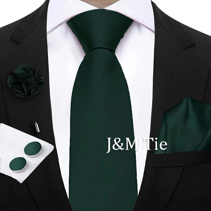 Mens Ties Solid NeckTie Pocket Square Brooch Set Men's Wedding Pink Blue Purple Tie Suit Accessories Fit Group Holiday Party