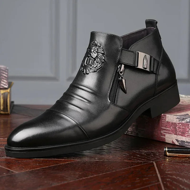 Men's Shoes Trendy Men Boots Luxury High Quality Leather Embossing Men's Boots Zip Male Leather Shoes Hard-Wearing Work Footwear
