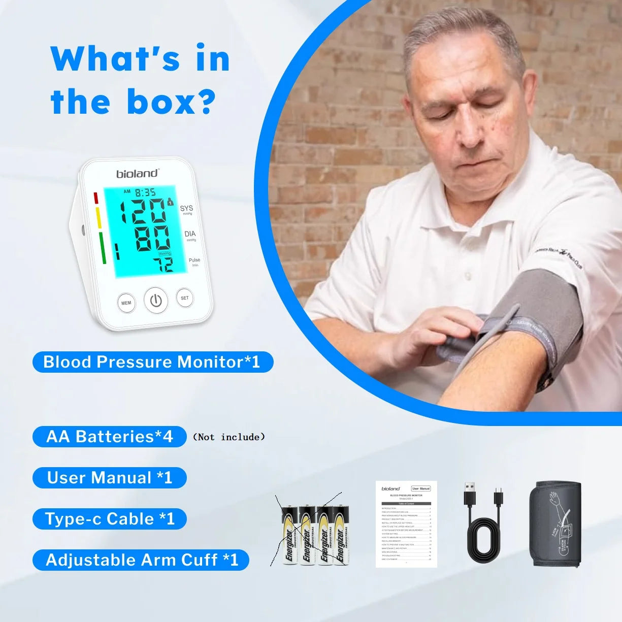bioland 2008 Blood Pressure Monitor Tensiometer Upper Arm Automatic Digital BP Machine Heart Rate Monitor Backlight Blood Press