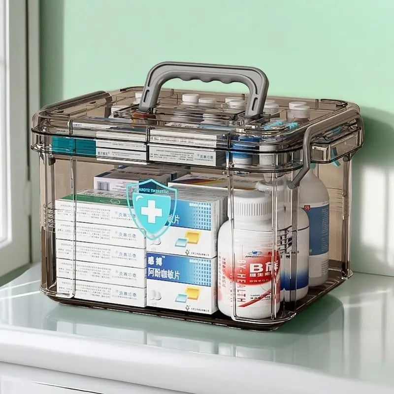 Clear Medicine Organizer Storage Box with Tray, Plastic First Aid Box Empty, Thickened Medicine Container Chest, Medicine Caddy