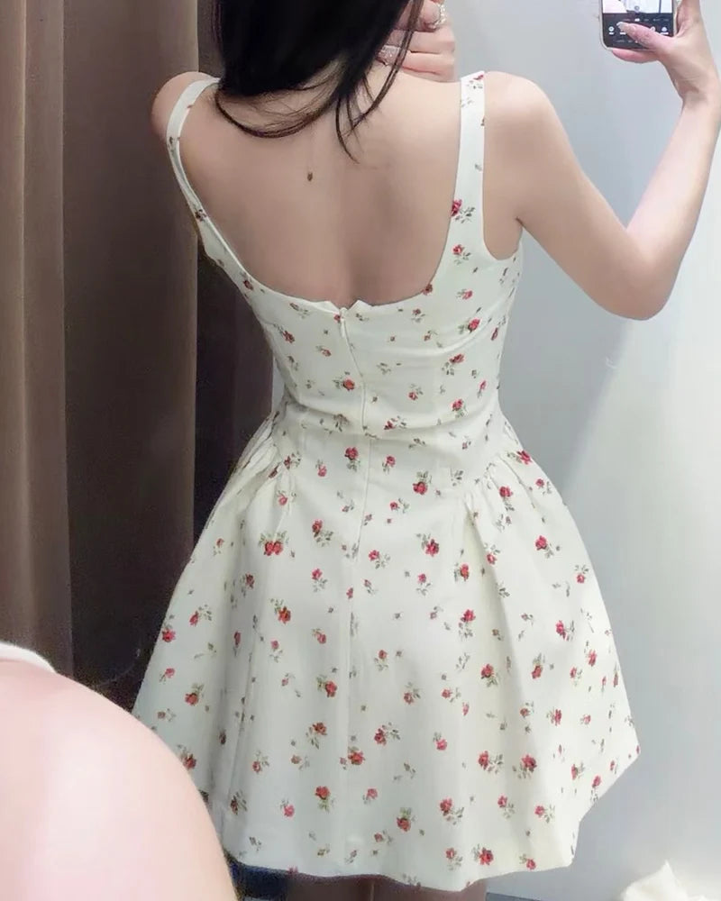 Women's Dress 2026 New Fashion Spring Summer Sleeveless Floral Print Puffy Dress for Women Elegant Chic Female Dress