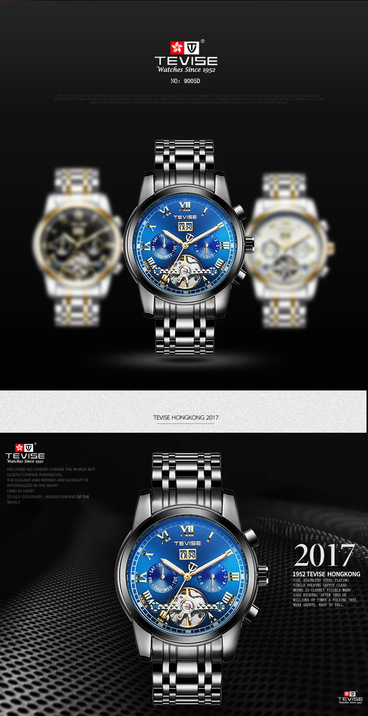 TEVISE Mechanical Watch for Man Top Brand Luxury Watch Stainles Steel Business Waterproof  Luminous Wristwatch