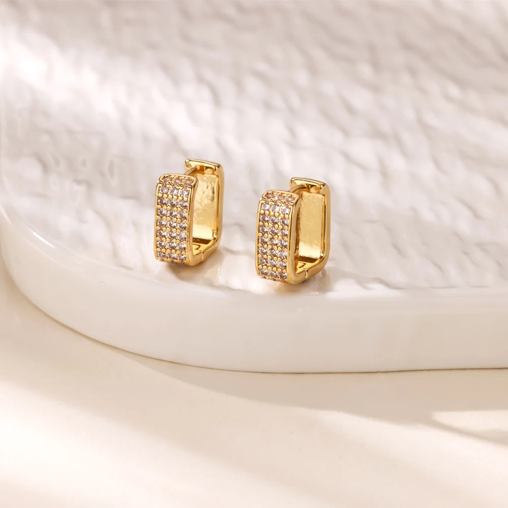 Cubic Zirconia Hoop Earrings For Women Luxury Crystal Zircon Gold Color Stainless Steel Earring Jewelry Wedding Party Gift