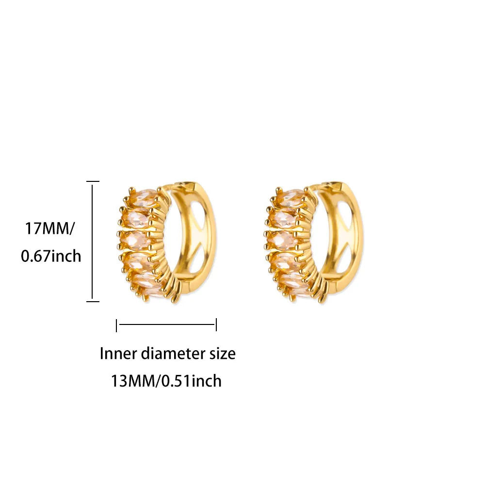 Cubic Zirconia Hoop Earrings For Women Luxury Crystal Zircon Gold Color Stainless Steel Earring Jewelry Wedding Party Gift