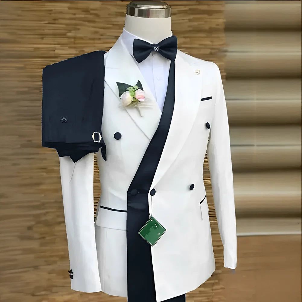 Double Breasted Formal Suits for Men Business Prom Blazer with Pants Wedding Groom Tuxedo Male Suits Custom 2 Pieces Suit Jacket