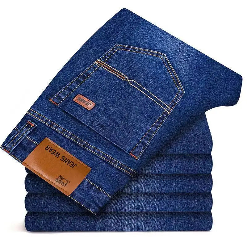 Men Fashion Straight Jeans Men 2025 New Stretch Slim Fit Pants Comfortable Soft Business Denim Trousers Male Brand Clothing