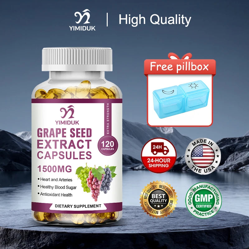 Premium Grape Seed Extract Supplement, with Vitamin C, Support Skin Elasticity, Improves Circulation, Promotes Brain Health