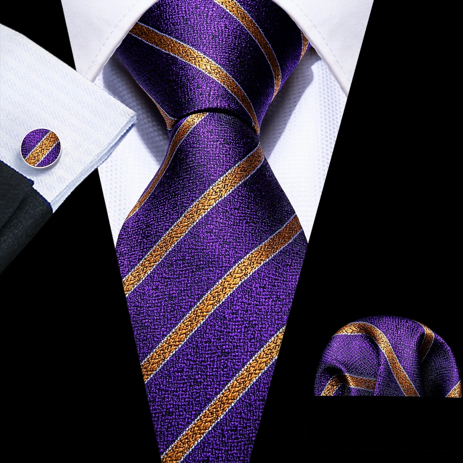 Male Luxury Neck Tie For Men Business Red Striped Tie Hanky Cufflinks Set Neckwear Wedding Party Casual