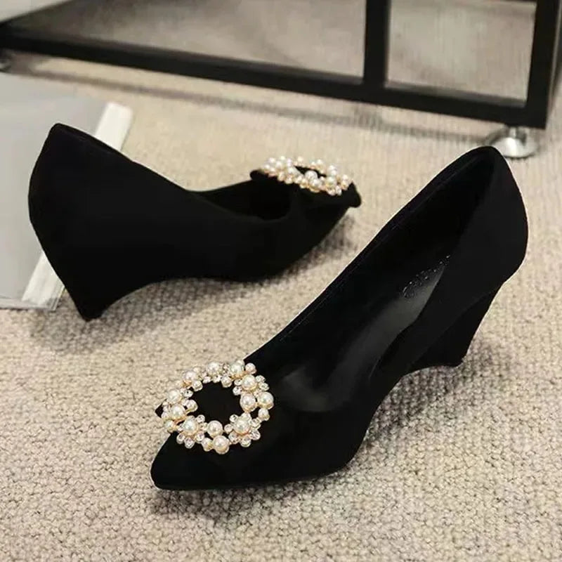 Women Shoes Fashion Wedges Platform Shoe Luxury Diamond Banquet Party Dress Shoes Pointe Shallow Mouth Single Shoe Zapatos Mujer