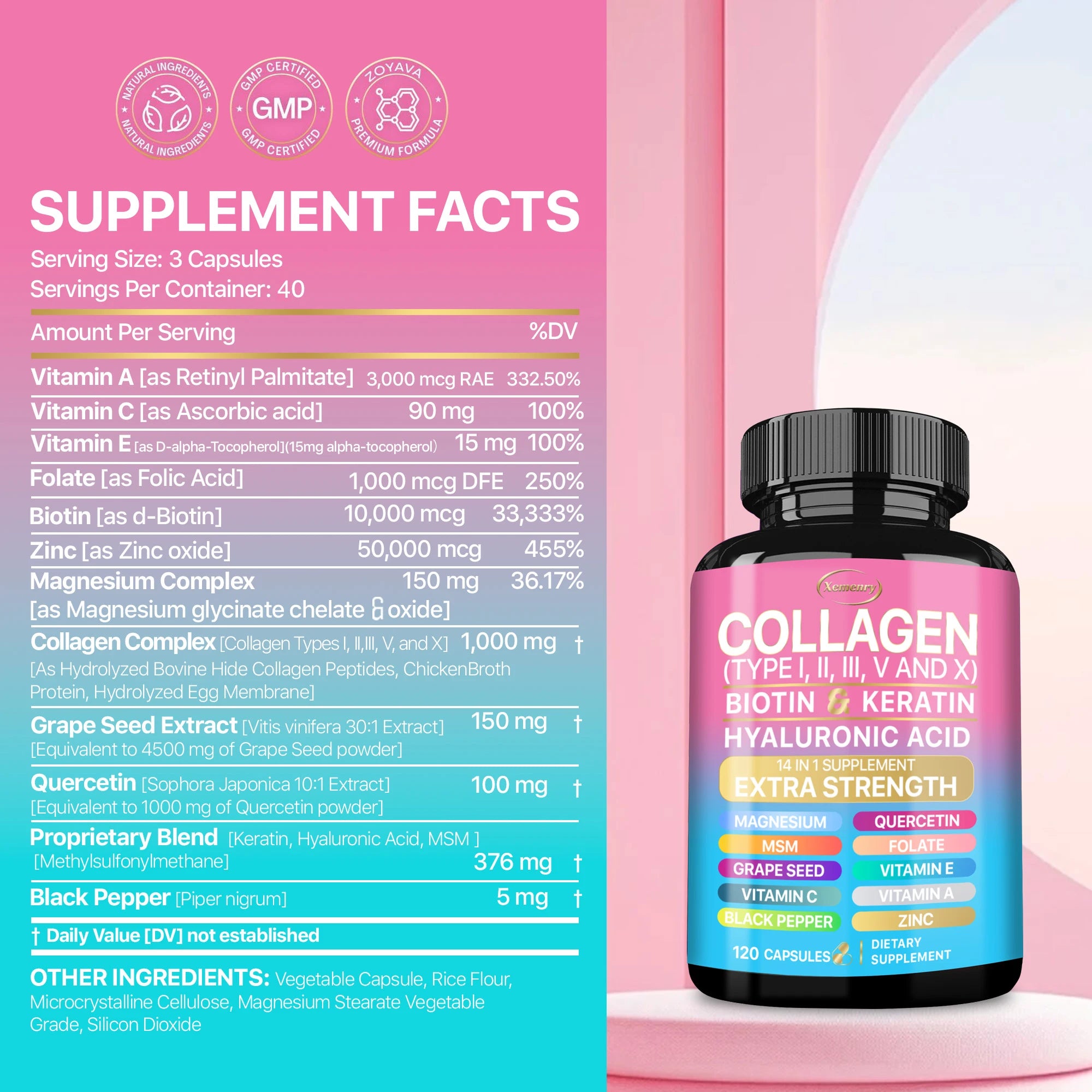Collagen Supplement - Maintains Overall Well-being,Supports Skin Care, Nails, Hair, Antioxidants and The Immune System