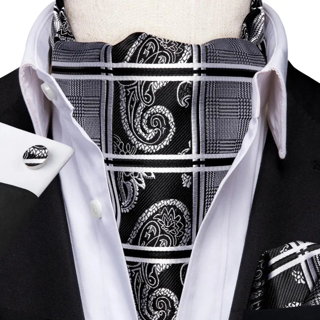 Hi-Tie Mens Ascot Black Pink Blue Red Gold Green Purple White Cravat Tie Hanky Cufflinks for Male Wedding Business Prom