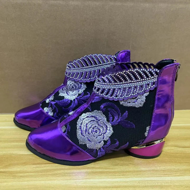 Women Boots Handmade Embroidery Shoes for Women 2025 New Luxury Elegant Women Boots High Heel Ankle Boots Party Zapatos De Mujer