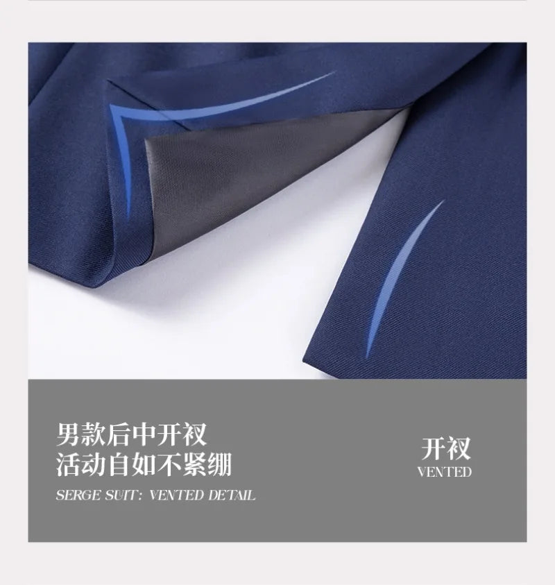 Men's Formal Business Suit Set Black Grey Blue Blazer Pants 2 Piece Work Wear For Office Sales Property 4S Store Staff