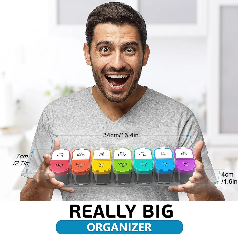 Extra Large Weekly Pill Organizer 2 Times A Day, Pill Box 7 Day Am Pm to Hold Daily Medicine Vitamin and Supplements for Elders