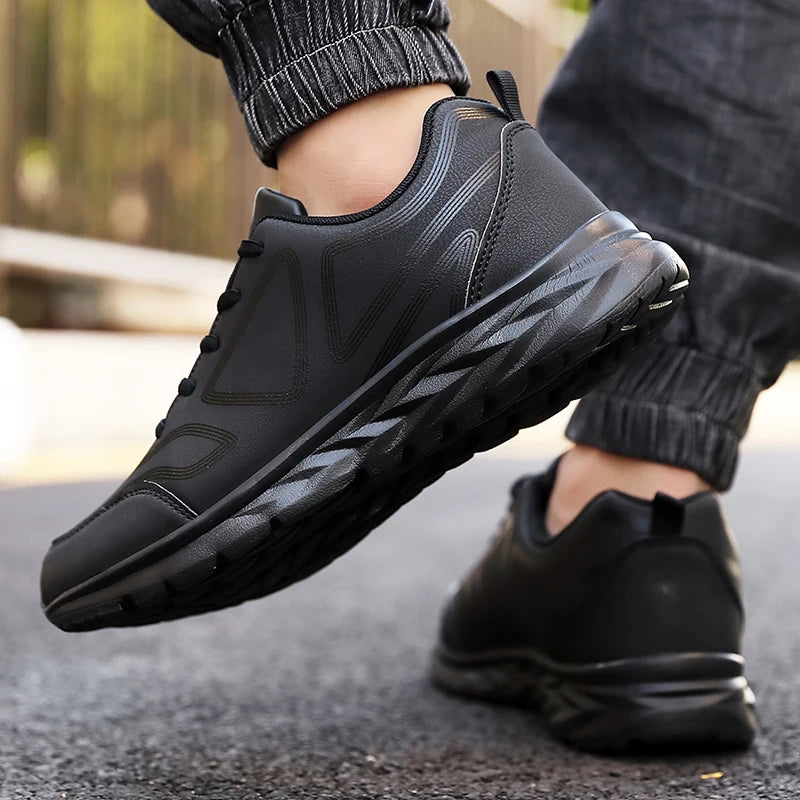 Men's Sports Shoes Leather Lightweight Comfortable Casual Shoes Cushioning Sports Shoes Outdoor Waterproof Walking Shoes for Men