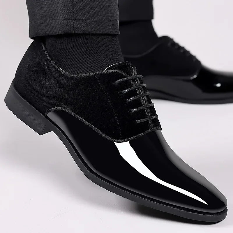 New Oxford Shoes Men's Pointed Toe Dress Shoes Luxury Lacquer Wedding Shoes Classic Derby Shoes 2024 Leather Shoes Size 39-48