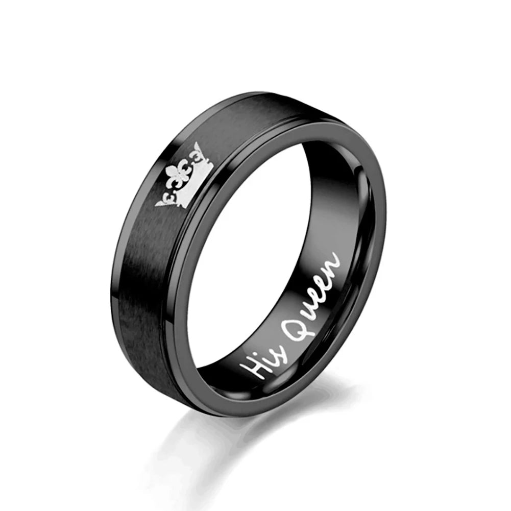 6mm Fashion Stainless Steel Ring His Queen Her King Couple Black Crown Couple Jewelry Anniversary Valentine's Day Gifts