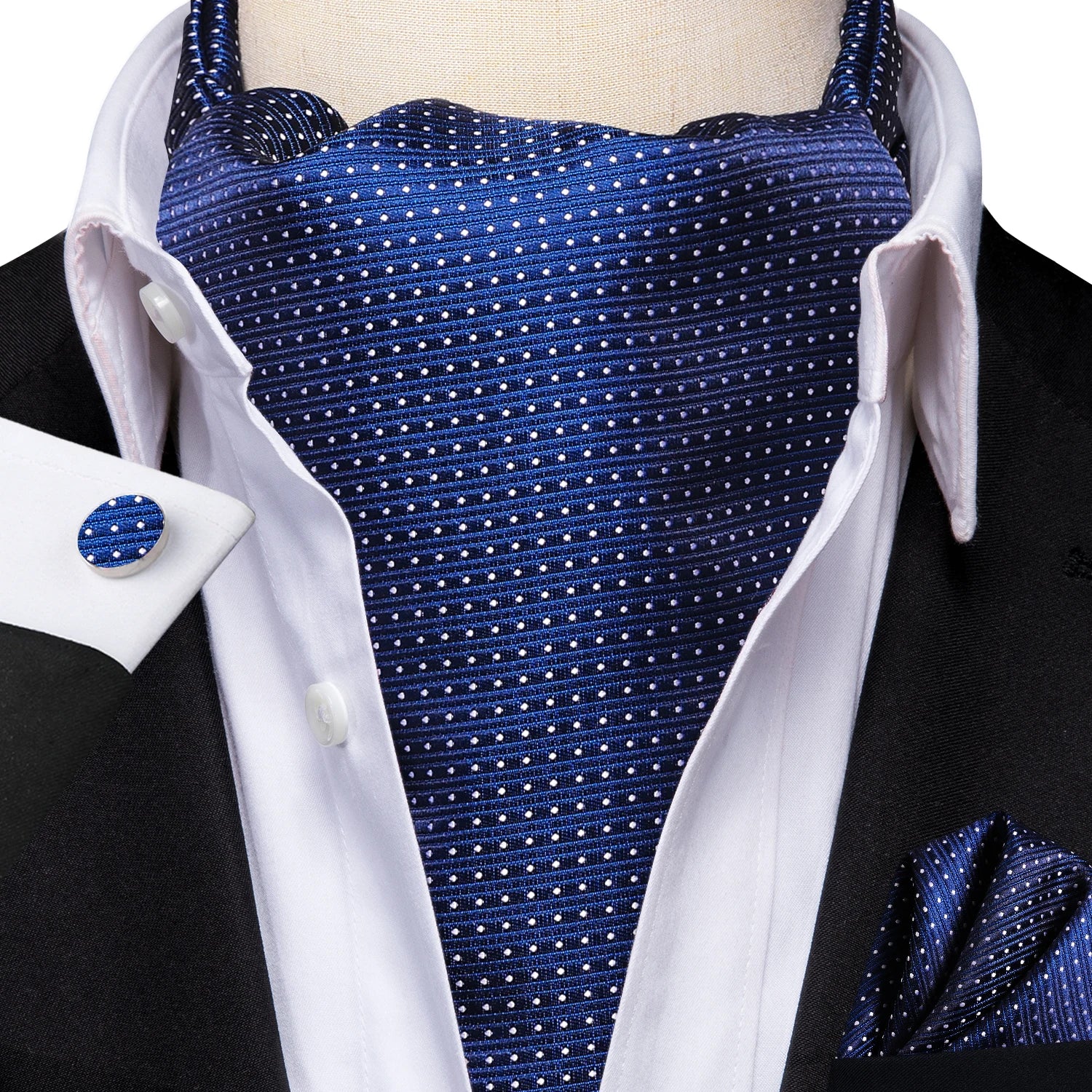 Hi-Tie Mens Ascot Black Pink Blue Red Gold Green Purple White Cravat Tie Hanky Cufflinks for Male Wedding Business Prom