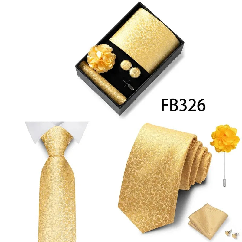 Luxury and Fashionable Men's Tie Gift Box Includes Tie, Handkerchief, Cufflinks, Tie Clip, Brooch