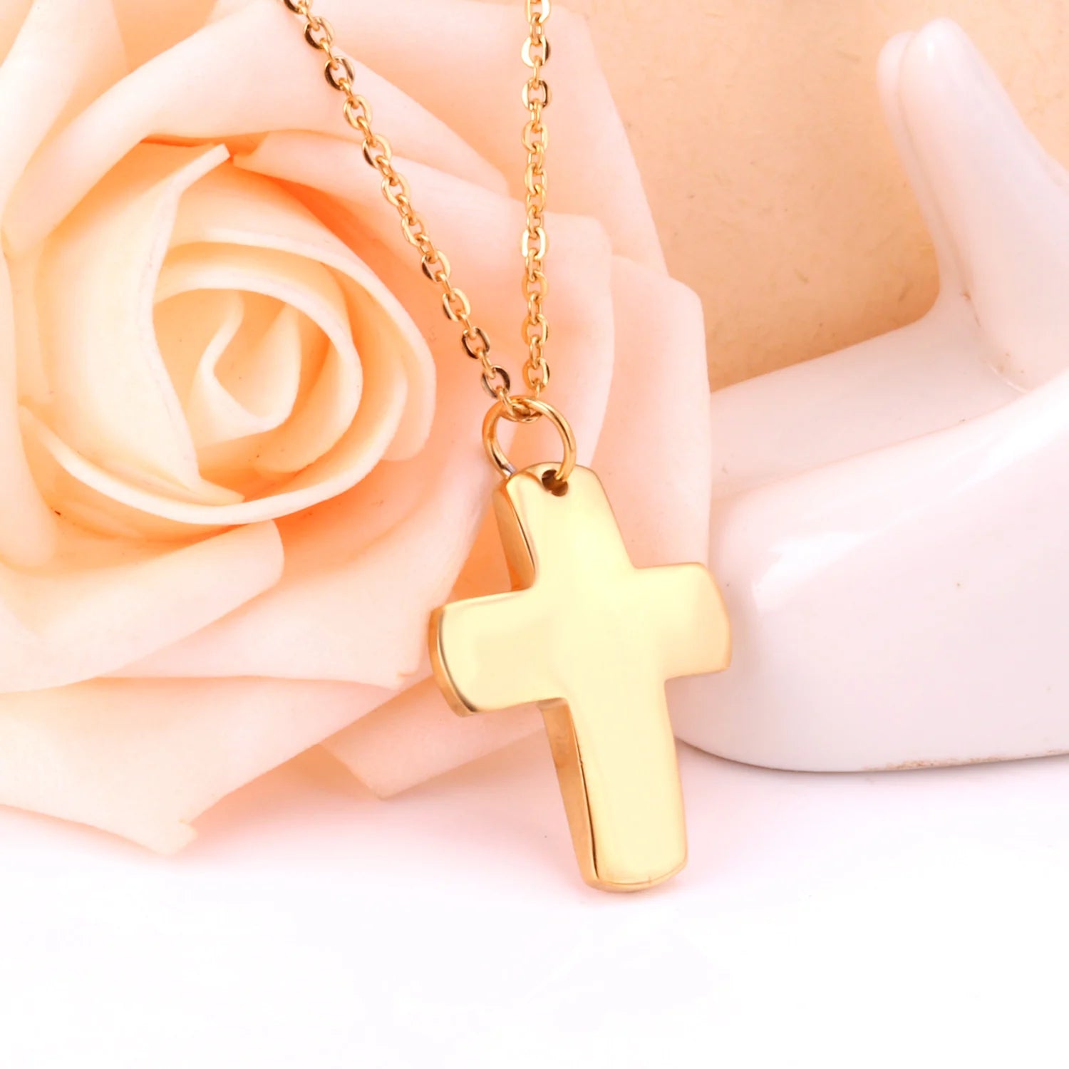 Classic Cross Pendant Necklaces For Women Girls Fashion Gold Plated Stainless Steel O Chain Collares Para Mujer Jewelry Gifts