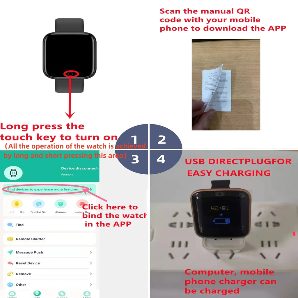 Sport Smart Watches Color Screen Life Waterproof Bluetooth Fitness Bracelet With Health Blood Pressure Heart Rate Sleep Monitor