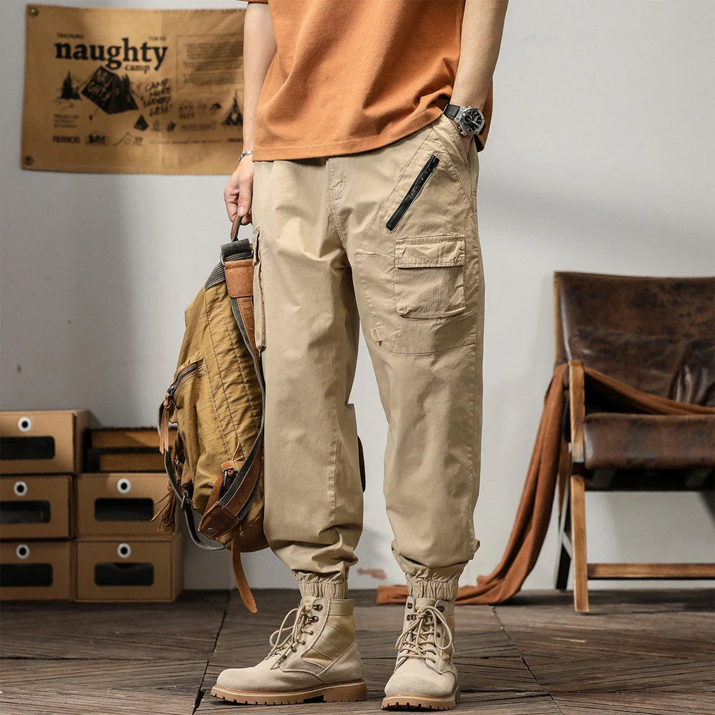 Man's Cargo Pants High Waist Casual Ninth Pants Fashion Slim High Street Straight Workwear Trousers Trend Streetwear Binding leg