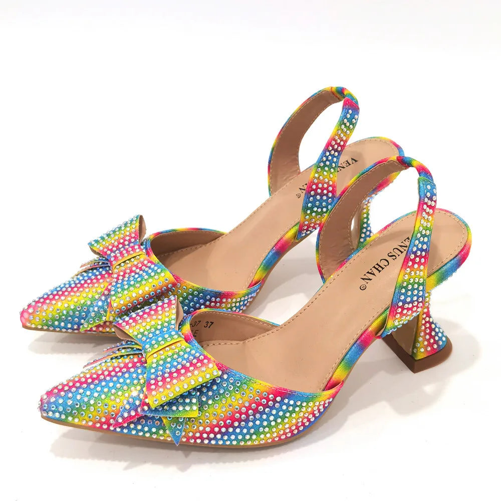 2022 Fashion Womens Dress Shoes Open Toe Ladies Sandals with Heels Latest African Women Wedding Shoes Decorated with Rhinestone