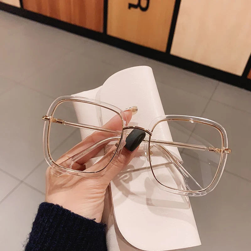 Fashion Blue Light Blocking Myopia Glasses 0 TO -6 Unisex Clear Lens Computer Goggles Ovesized Square Women's Spectacle Frames