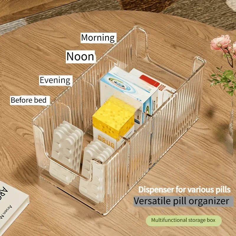 Medicine Storage Box Transparent Divided Desktop Medicine Organizer 4-Compartment Makeup Organizer Storage Rack First Aid Box
