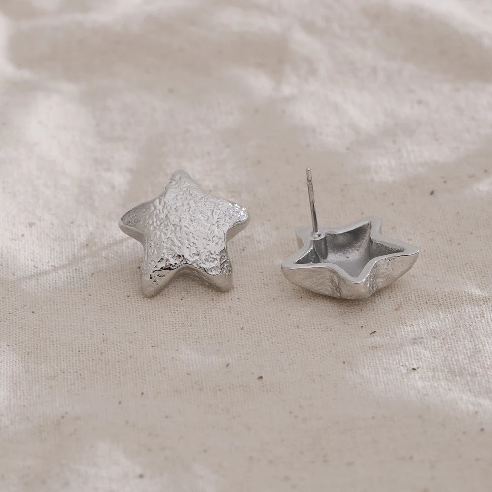 NiNice Arrivals Stainless Steel Metal Hammer Chunky Star Stud Earrings Simple Trendy Daily Women Jewelry Wholesale Gift