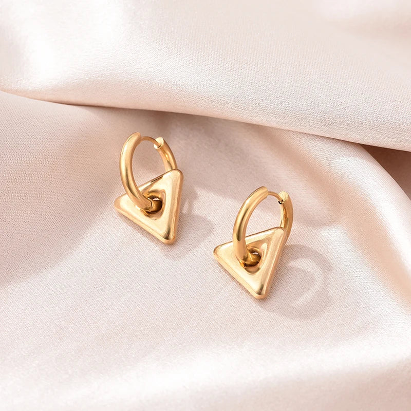 Stainless Steel Round Star Moon Heart Pendant Hoop Earrings for Women Fashion Classic Y2K Jewelry Gold Silver Color Earring