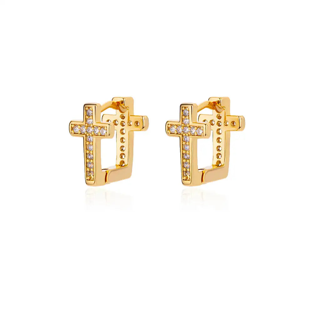CZ Zircon Cross Hoop Earrings For Women Stainless Steel Hip Hop Punk Small Geometric Round Earrings Religion Jewelry Gift