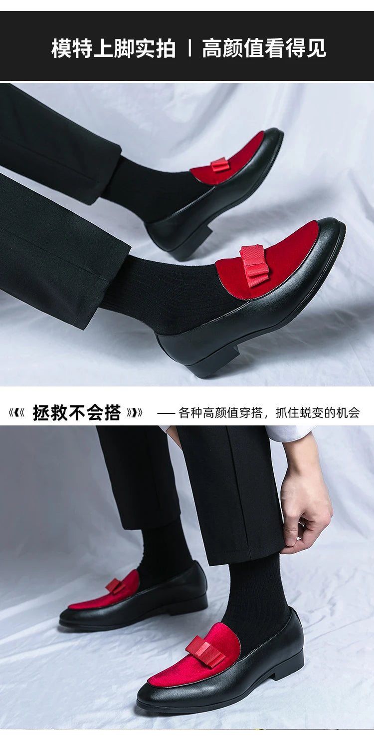 Fashion Wedding Shoes For Men Dress Casual Business Leather Shoes Male Classic Formal Bow Office Social Party Shoes Man Loafers