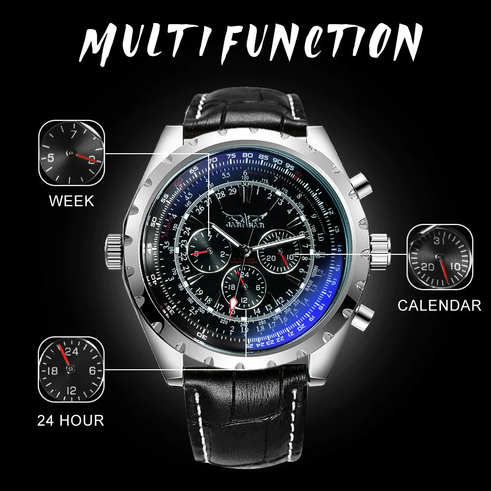 JARAGAR Sports Mens Watches Top Brand Luxury Automatic Mechanical Watch for Men Casual Leather Steel Strap Military Wristwatches