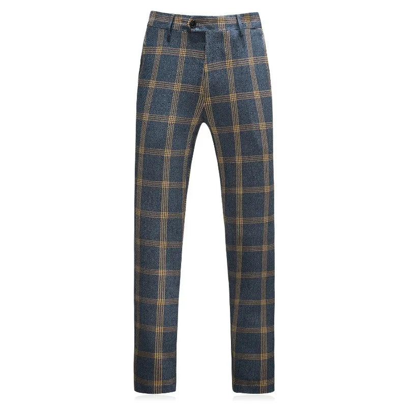 Men 3-piece Suit Outfit Single-breasted Blazer Man V-neck Vest Stright-leg Pant Male Retro Plaid Slim Business Wedding Suits