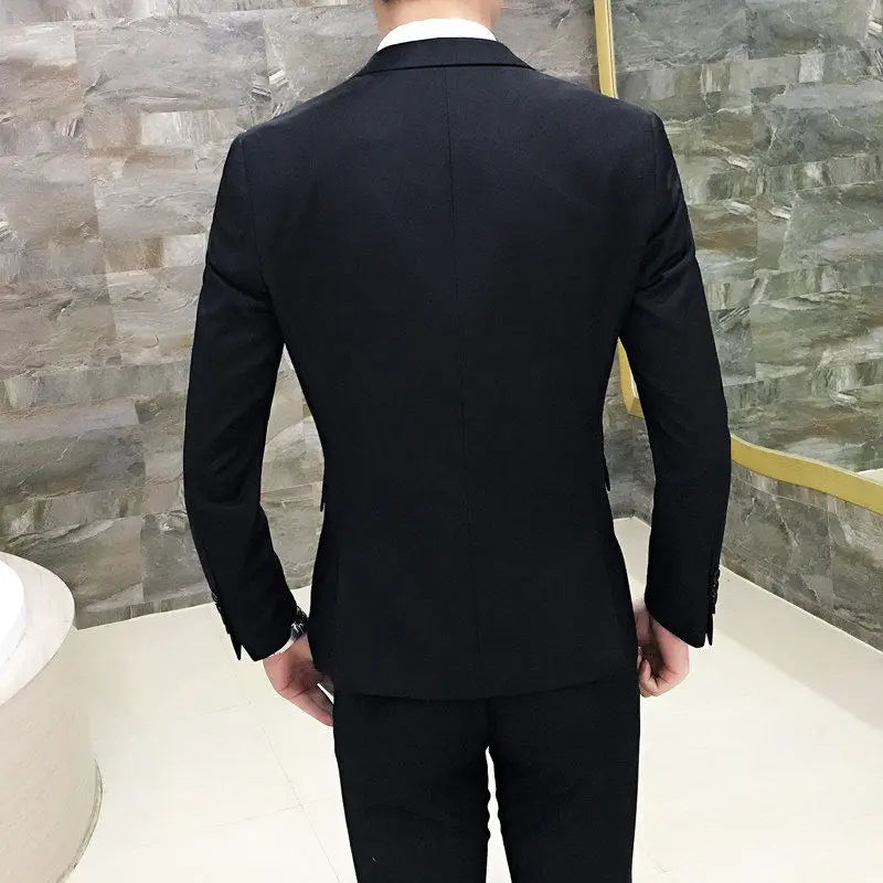 Men's Three-Piece Suit Set Business Formal Tailored Wedding Groomsmen Dress Spring Fashion Urban Polyester Blend Standard Fit