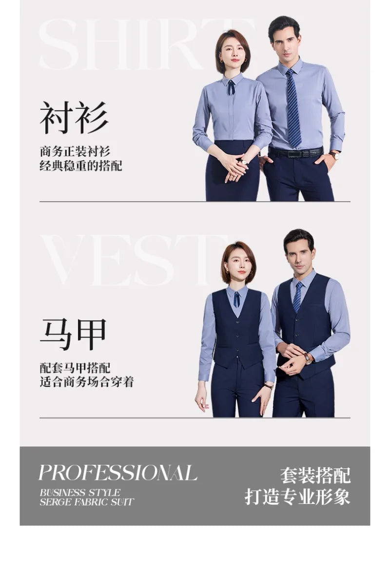 Men's Formal Business Suit Set Black Grey Blue Blazer Pants 2 Piece Work Wear For Office Sales Property 4S Store Staff