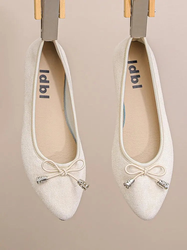 Women's Elegant Pointed Toe Ballet Flats with Bowknot Decor Slip-On Dress Shoes for Office Wedding Party Daily Casual Footwear