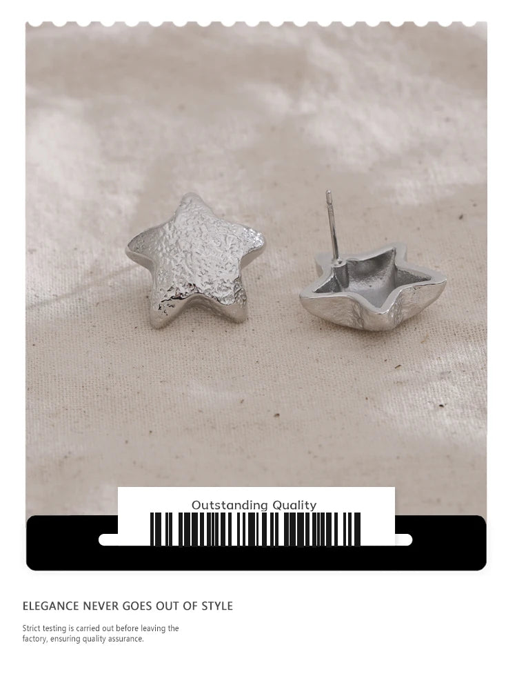 NiNice Arrivals Stainless Steel Metal Hammer Chunky Star Stud Earrings Simple Trendy Daily Women Jewelry Wholesale Gift